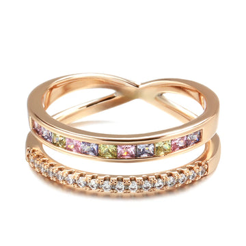 Captivating Rolled 14K Rose Gold AAA Zircon Diamonds Stackable Band Ring - Fashion High Quality Daily Jewellery